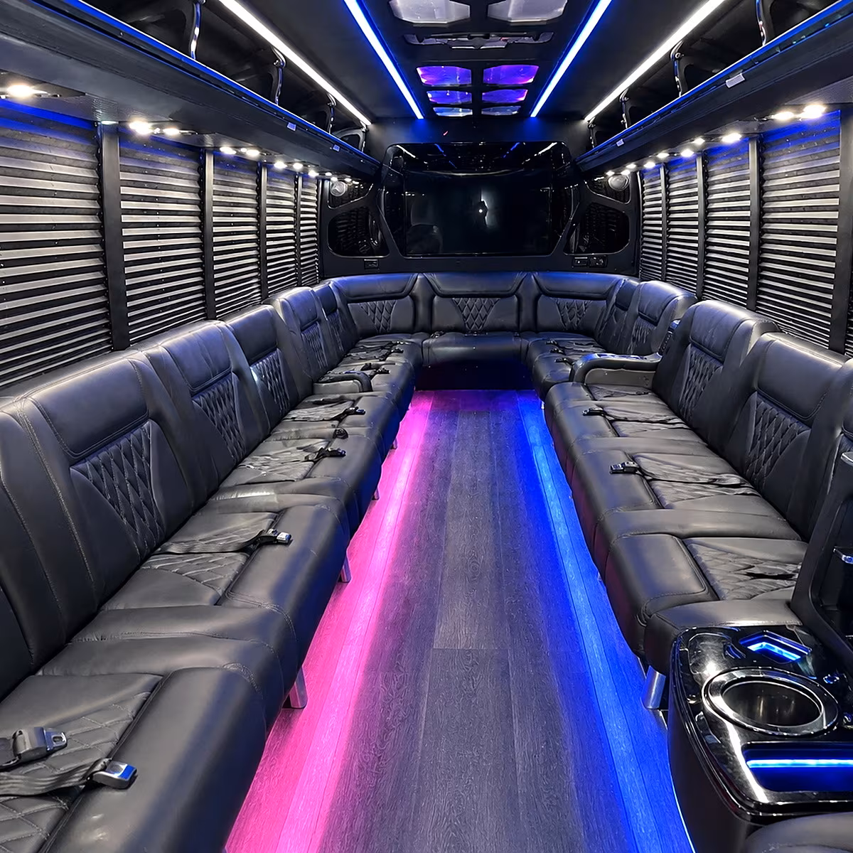 Fort Worth Birthday, Sweet 16, & Quinceañera Transportation party bus interior